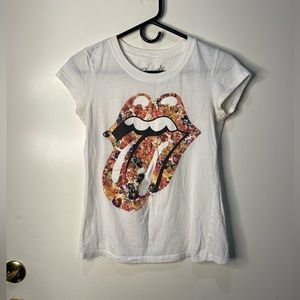 Bravado Rolling Stones Floral Tongue Graphic T-Shirt Size M Juniors